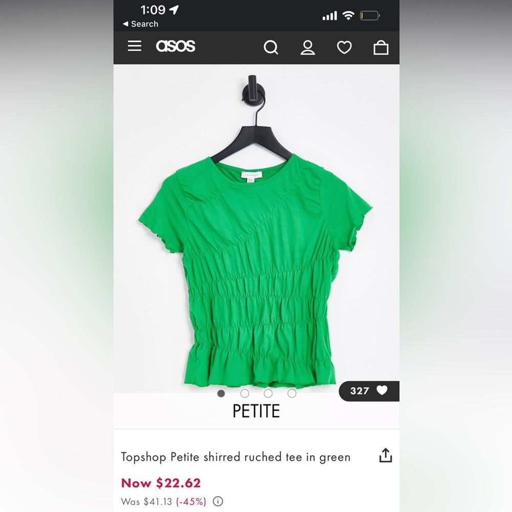 Petite sheered rushed green yeah shirt